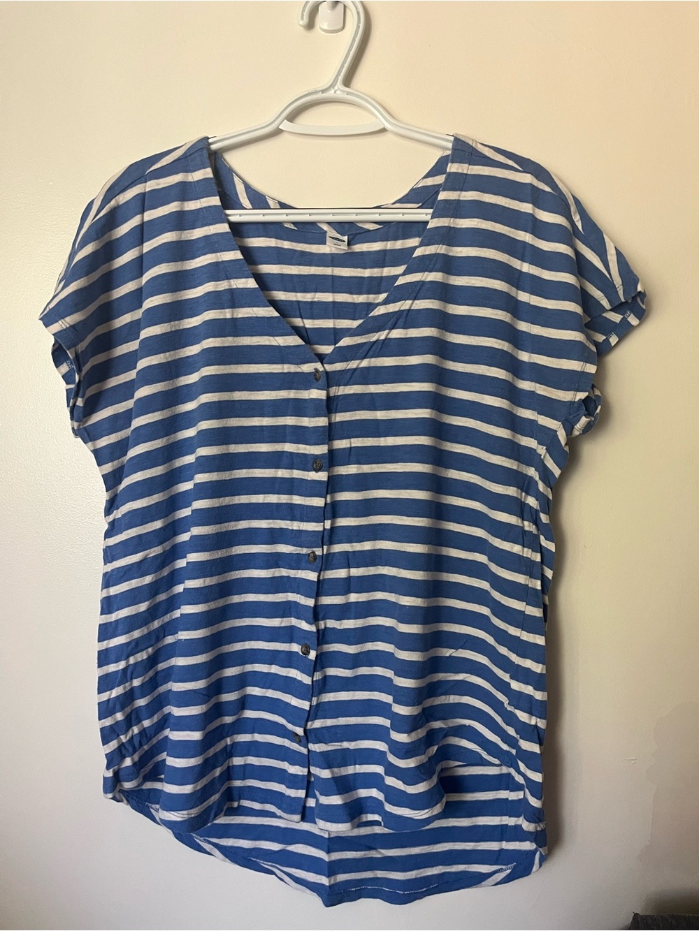 Old Navy Blue and White Striped Button-Front Women's Top